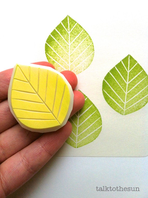leaf rubber stamp. hand carved rubber stamp. hand carved stamp. large leaf stamp. READY TO SHIP.