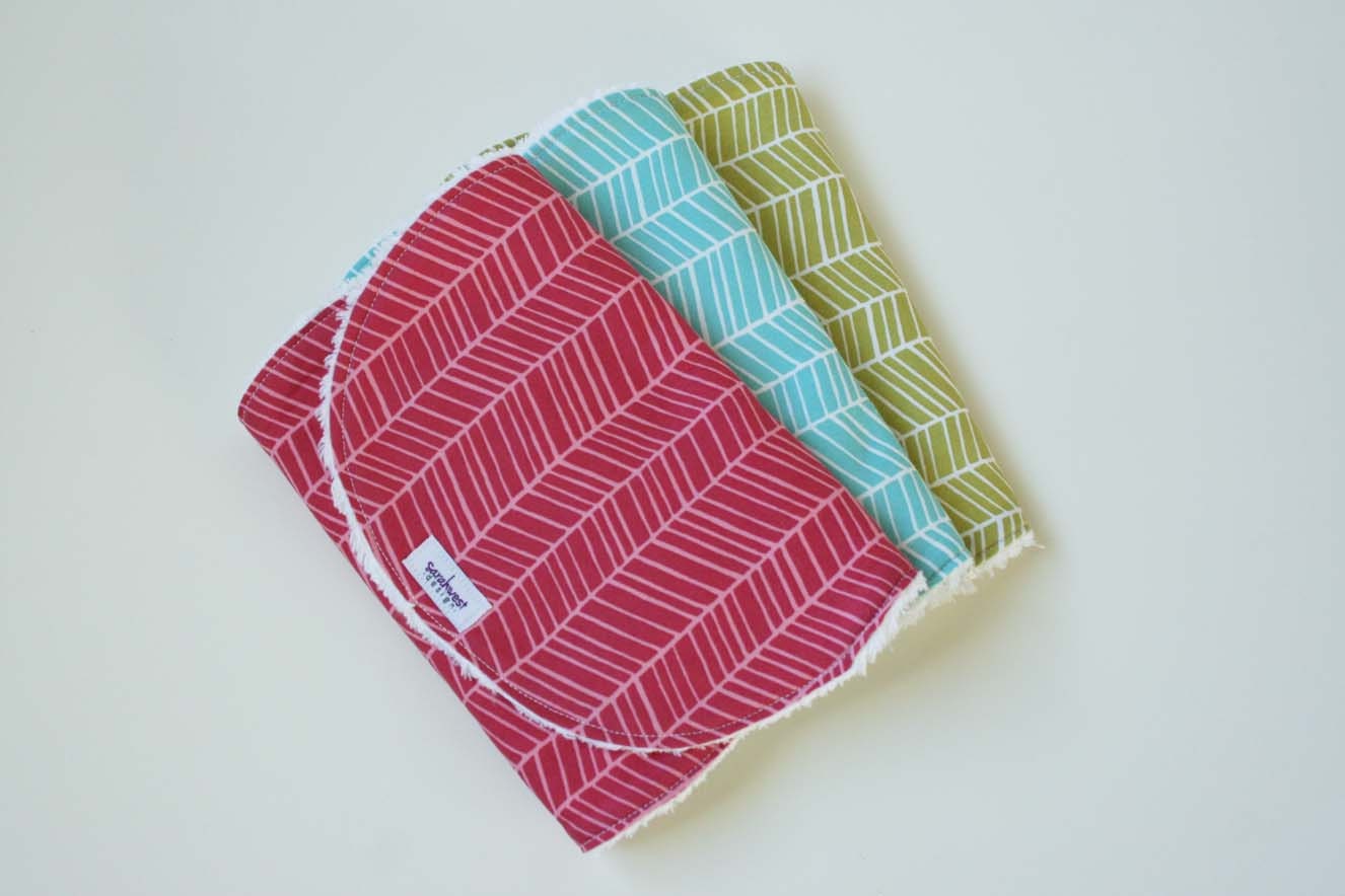 Burp Cloths - Baby Girl Zig Zag (HerringBone) baby burp rags - Set of 3