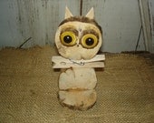 Owl Note Holder, Primitive, Rustic, Desk Accessory, Home Deocr