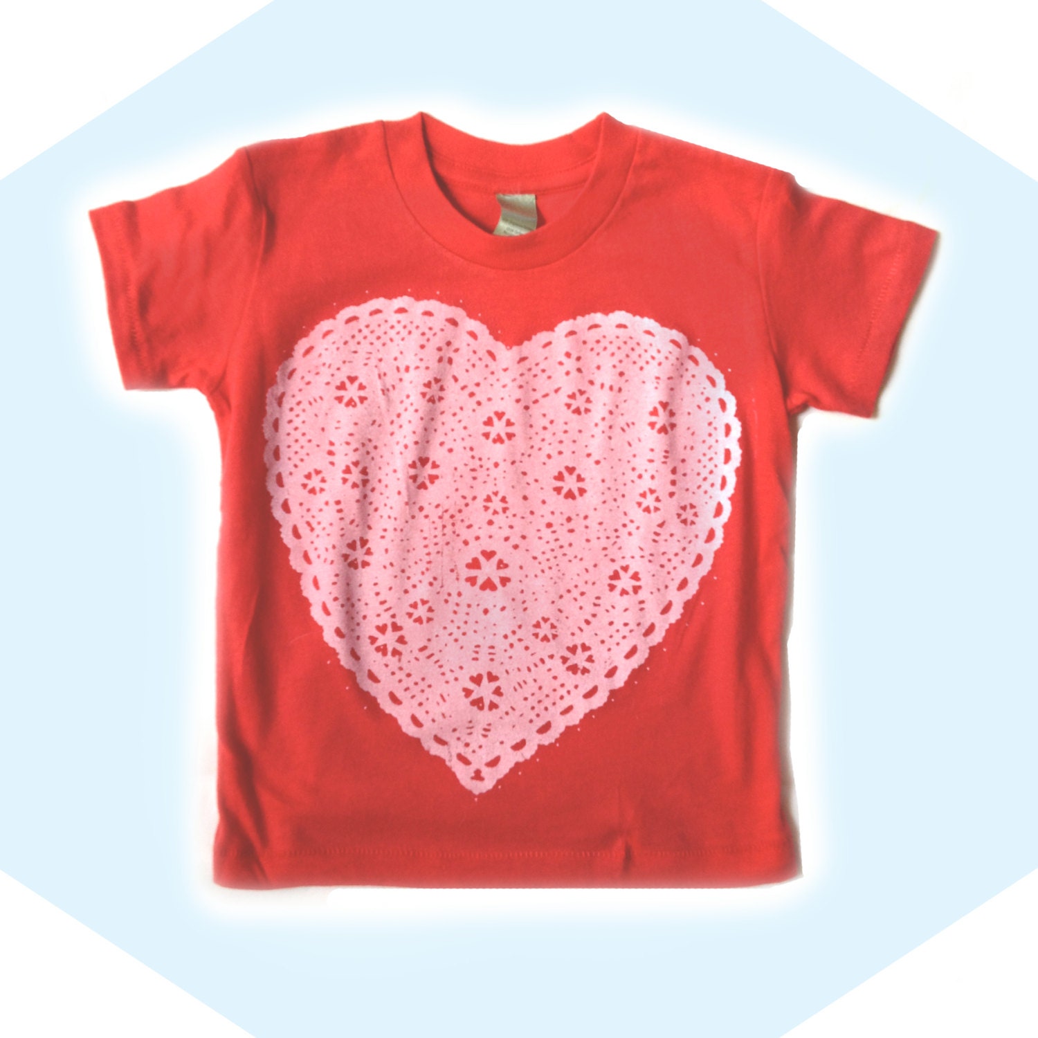 Kid's Tee Shirt, Red Frilly Heart, Screenprinted, Organic Cotton