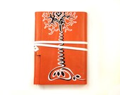 Orange Leather Journal, Hand Painted Notebook, Diary -  Leather Cover, blank white thick paper - Arabesque Tree