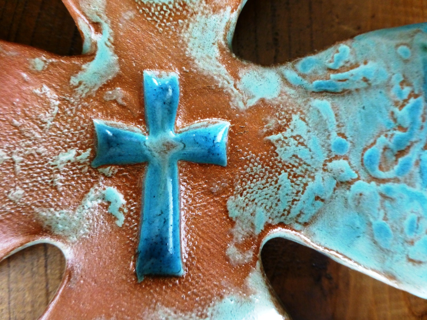 Turquoise Scroll Curled Cross
