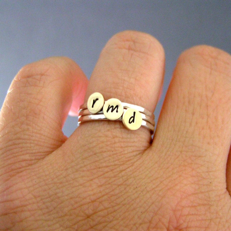 Custom Initial Stack Rings, Sterling Silver And Brass Rings, Personalized Rings, Set Of Three