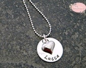 Personalized Hand Stamped Necklace with Heart Charm