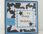 Birthday card, masculine birthday, men, man, boy, father, son stars blue and black