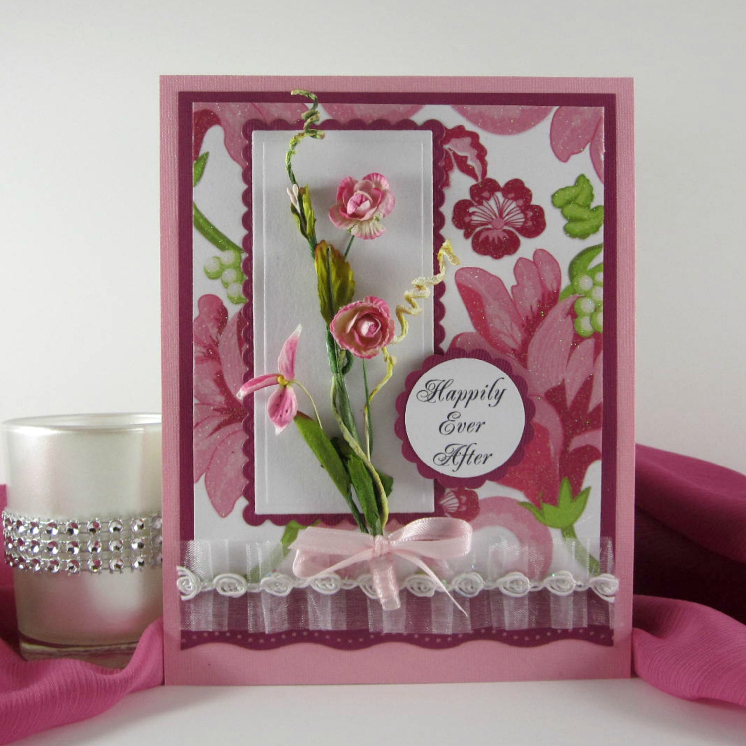 Wedding card, personalized card, elegant Wedding day card, congratulations on your wedding day, pink