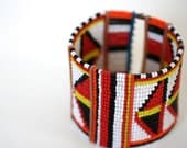 Part of the Tribe - Six Vintage Beaded Masai Bracelets - Africa - Kenya - Tribal - Chevron - Orange
