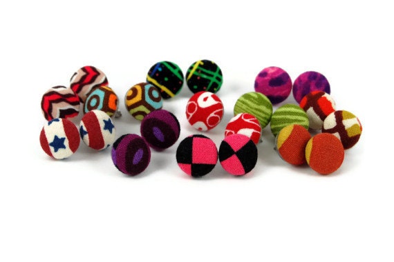 Fabric Button Earrings- 10 Pairs