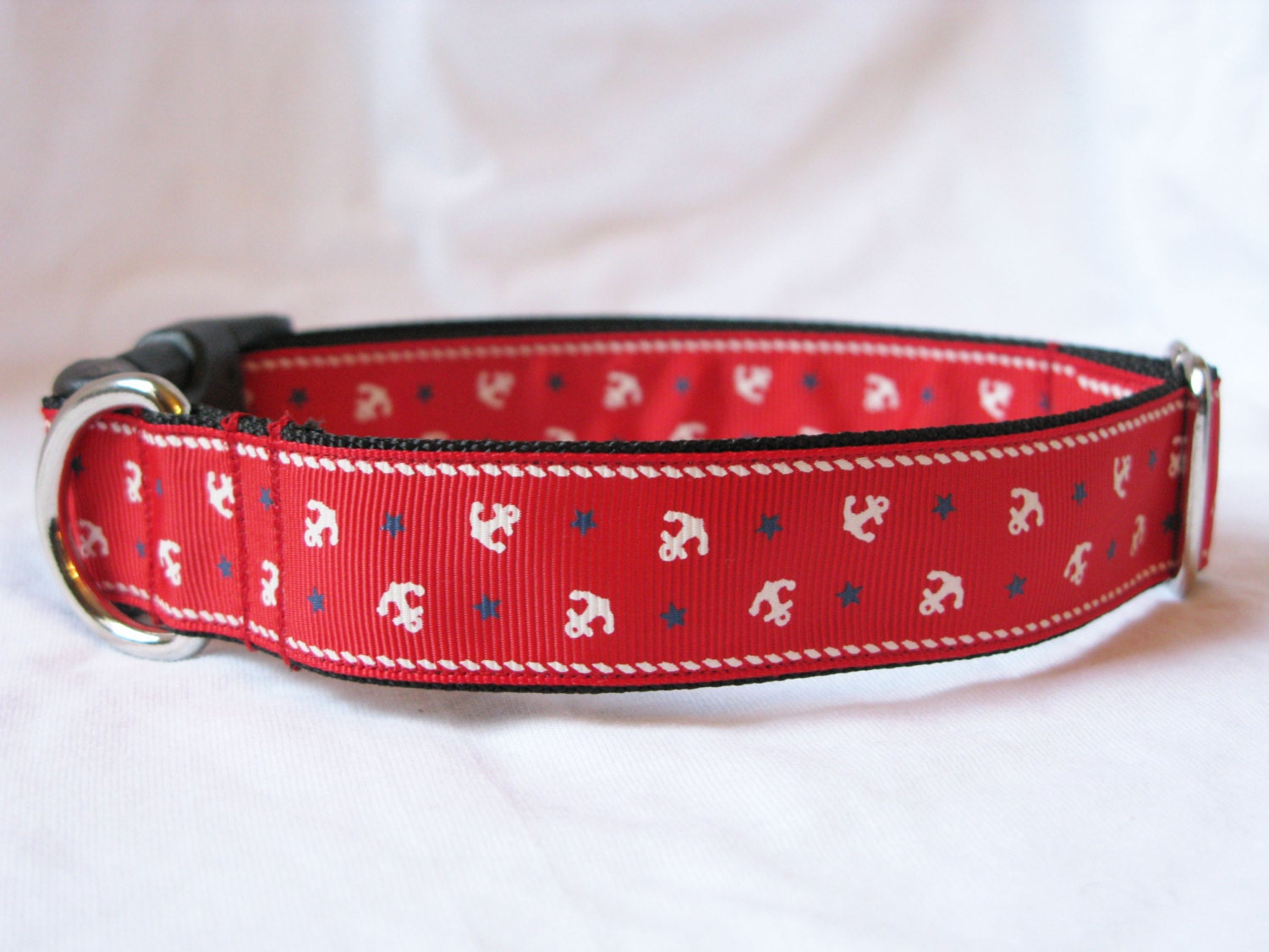 Red Anchor Nautical Dog Collar (Large)