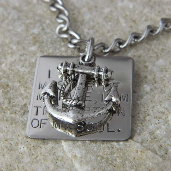 Men's Stainless Steel I Am The Master of My Fate, I am the Captain of my Soul with Anchor Necklace