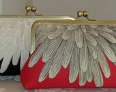 Chrysanthemum Petals Bridal Purse/Clutch/Bag..Bridesmaid/Wedding/Prom/Gift..Red/Cream..Aqua/Black/Gold..Silk Lining..Free Monogram