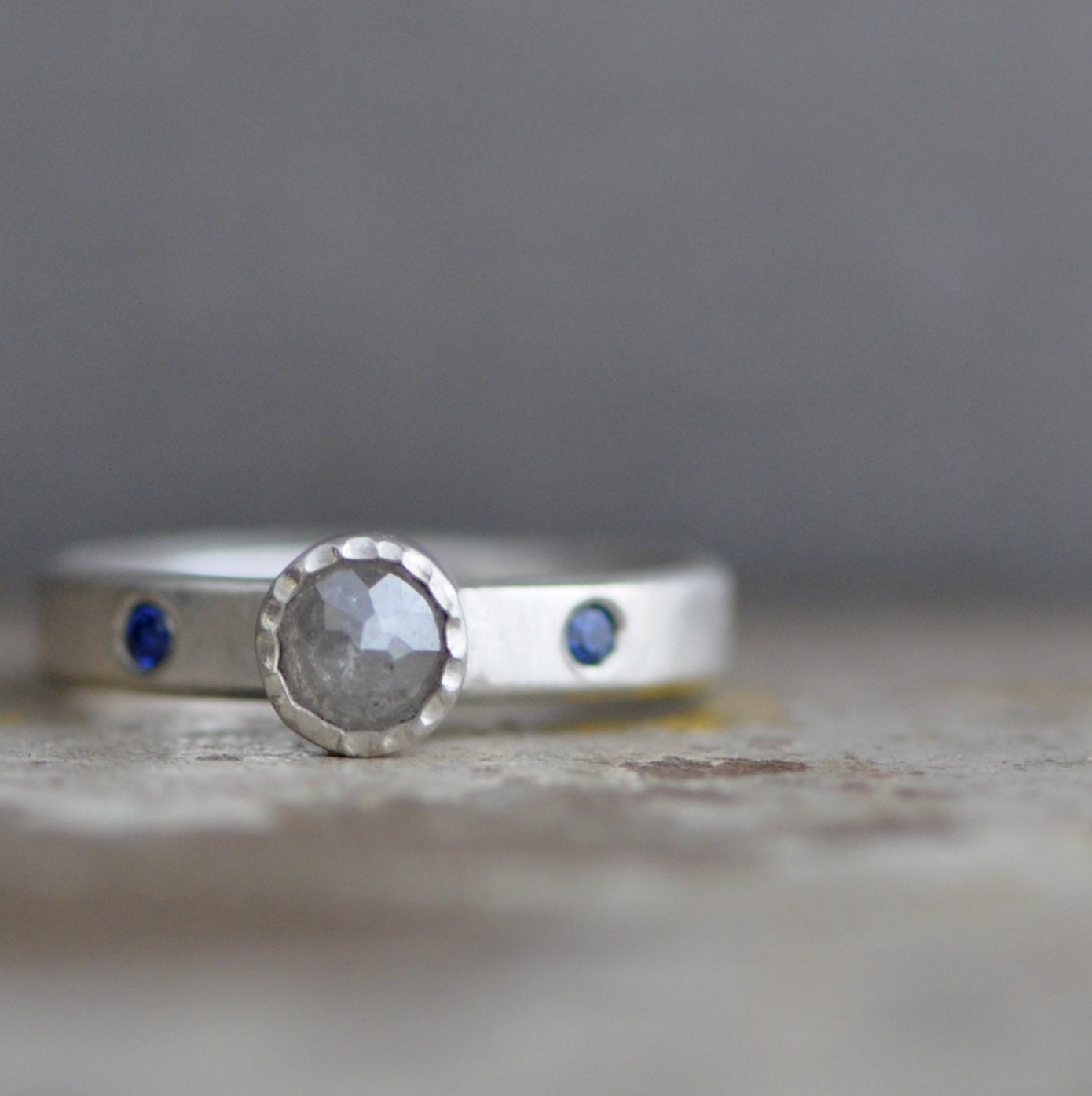 rose cut diamond ring , sterling silver engagement ring ,  custom made with your choice of stone and finish