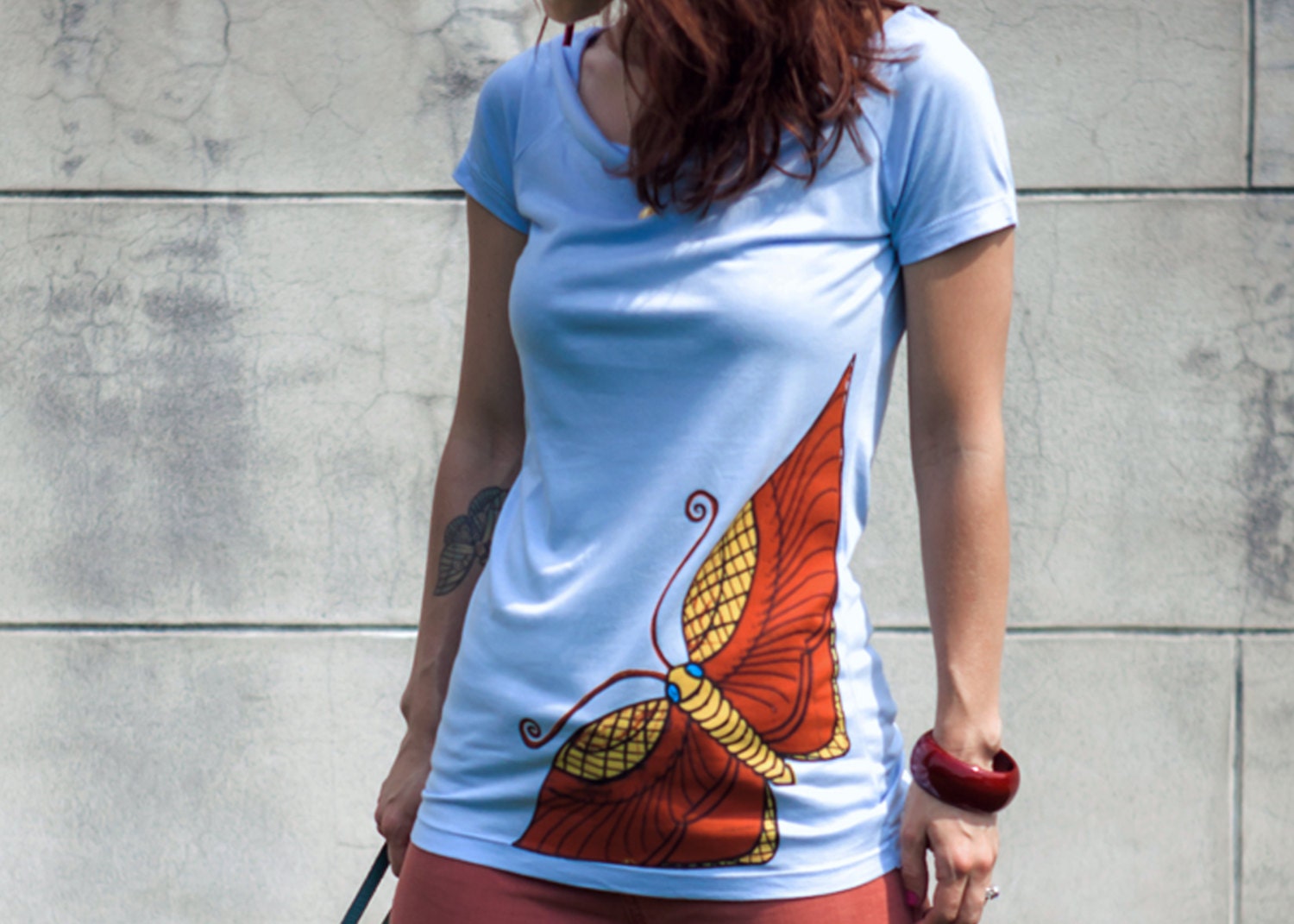 Butterfly Ladies Sky Blue Tshirt - Size XLarge