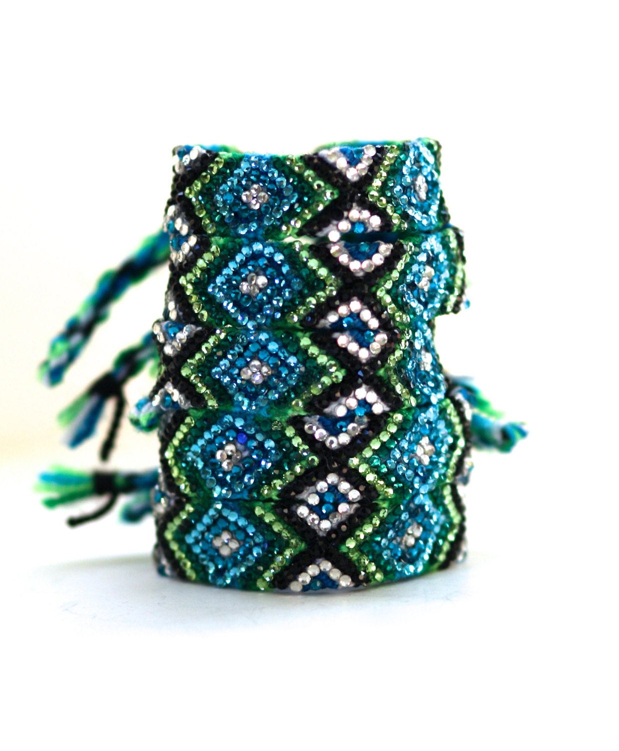The Original Swarovski Crystal Friendship Bracelet-  Forget-Me-Not Design (Silver, Blue, Black & Green)