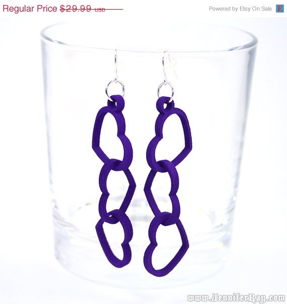 On Sale Purple Heart Earrings 3D Printed Interlocked Heart Earrings