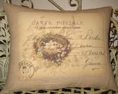 Bird Nest Pillow French Carte Postale Bird Pillow with French Script Throw Decorative Pillow Cover