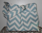 Pleated Hobo Chevron Messenger  Diaper Bag in Village Blue Chevron - Large Size