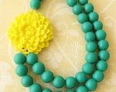 Flower Necklace Green Jewelry Green Necklace Bib Statement Necklace Yellow Jewelry Double Strand
