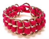 Upcycled Soda Pop Tab and Fuchsia Pink Tee-Shirt Bracelet