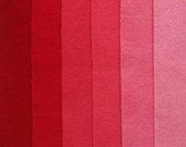 Hand Dyed Wool Felt Gradation, RUBY, Value Gradient in Rich Reds and Warm Pinks, 6 pcs. 6" x 12" Each
