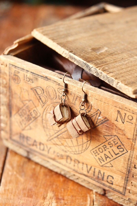 Mini Leather Journal Earrings - Tan Mini Book Jewelry