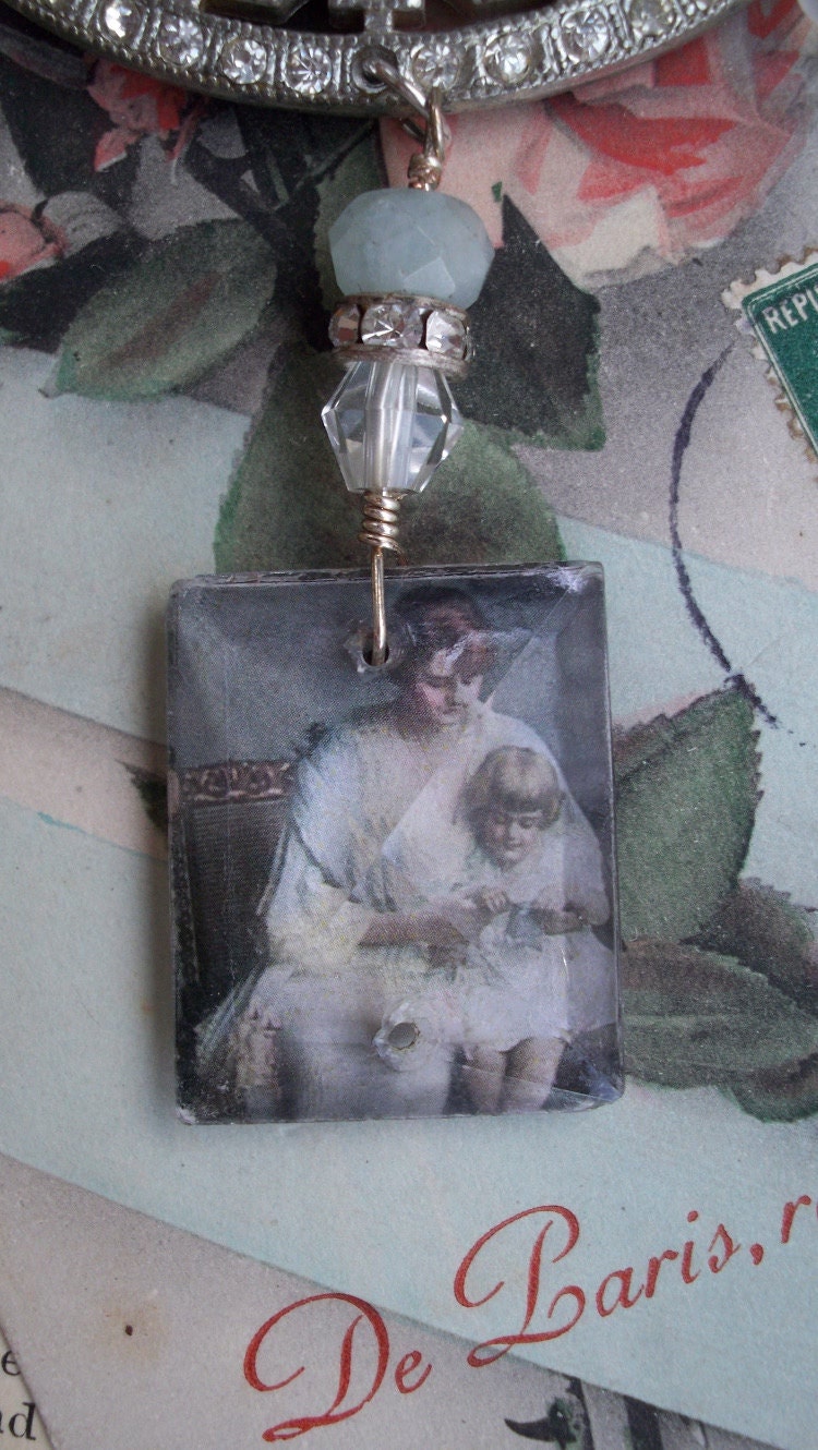 The Knitting Lesson - Vintage Assemblage Necklace - with Chandelier Crystal