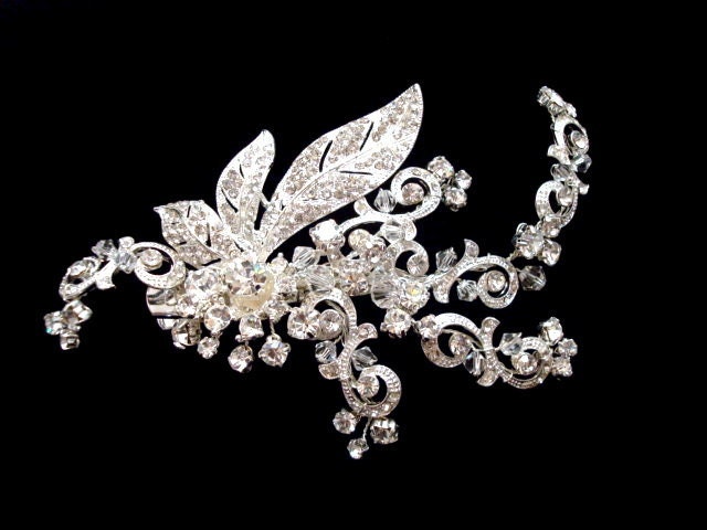 Bridal hair vine, wedding hair clip, rhinestone hair clip, bridal hair accessory, floral hair piece,