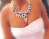 Bridal statement necklace, bridal bib necklace, wedding jewelry, pearl necklace, rhinestone necklace