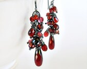 Garnet Red Earrings, Oxidized Silver, Gemstone. Chandelier, Drop, Dangle, January Birthstone, Kande Kristina Henning - Mila