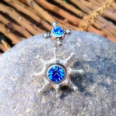 Starburst, navel ring, navel jewelry, Sterling Silver, Sapphire, Blue, UFO, Flying Saucer