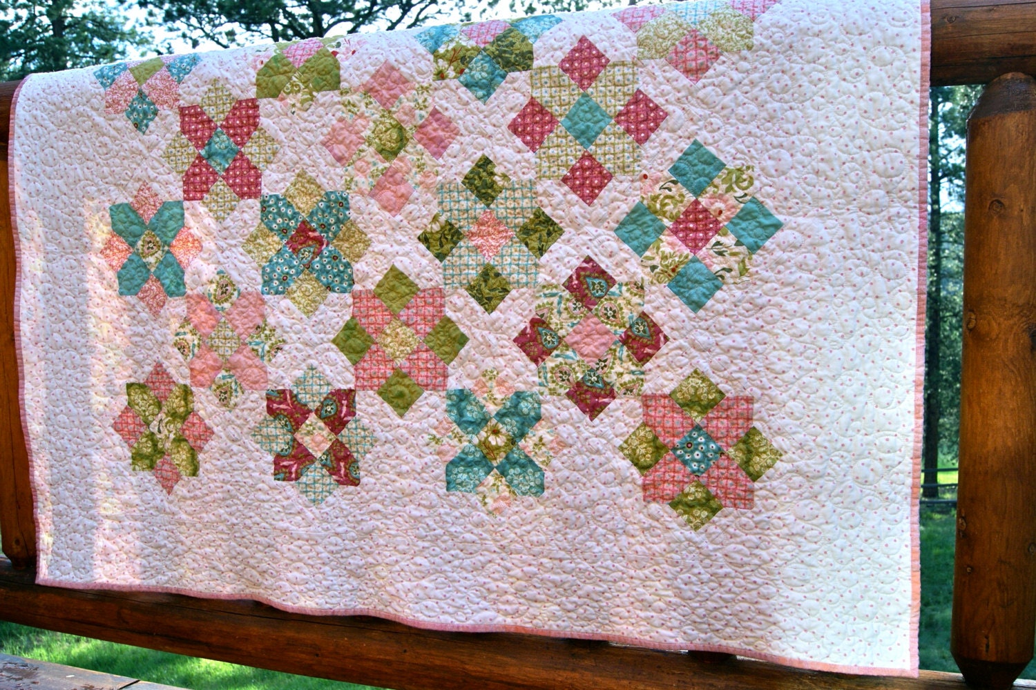Quilt Scrappy HANDMADE Hello Luscious Fabric Lap Throw Easter