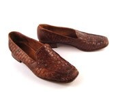 SALE Woven Brown Loafers Brown Vintage 1980s Leather Shoes Women's size 8 1/2