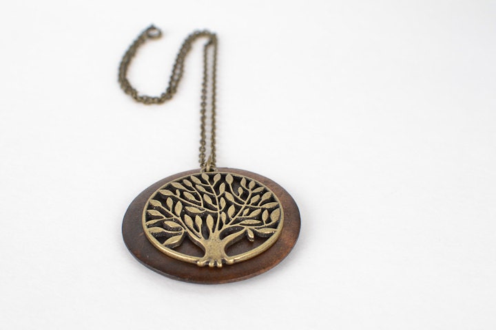 Wood & metal tree necklace