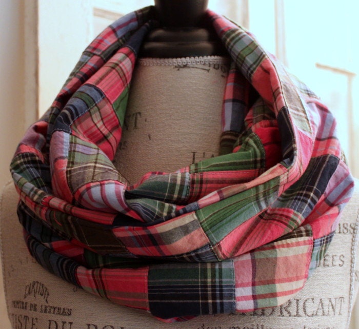 preppy colorful patchwork madras infinity scarf