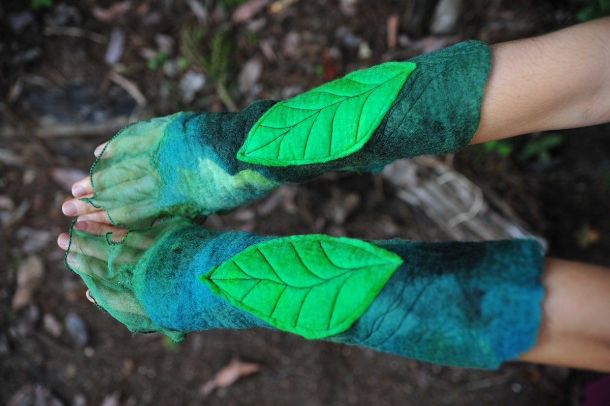 Nuno Felted Fairy Pixie Leaf Arm Wrist Cuff Matching Bracelets OOAK