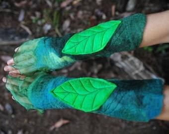 Nuno Felted Fairy Pixie Leaf Arm Wrist Cuff Matching Bracelets OOAK