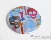 Watercolor Laughing Skull Pocket Mirror/Illustrated Gothic Mirror/Rainbow Color Pocket Mirror/Multicolor Turquoise Blue 56 mm Mirror Pocket