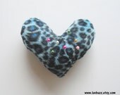 Blue Leopard Print Heart Shaped Pin Cushion, ready to ship.