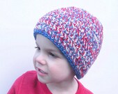 Chunky Crochet Toddler Hat in Patriotic red, white and blue, toddlers 3-4  years, ready to ship.