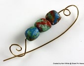 Shawl Pin, Scarf Pin, Brooch - Colorful Buddha Beads with Gold Wire