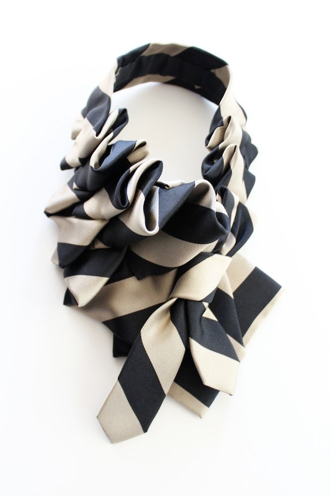Taupe and Black Silk Katherine Scarf