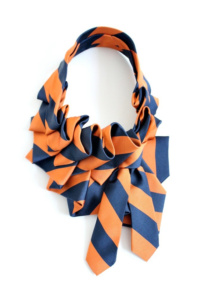 Orange and Navy Silk Katherine Ruff
