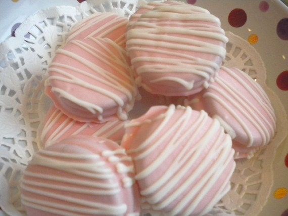 Pretty in Pink Chocolate Covered Dipped Oreos Cookies It's A Girl Baby Shower Wedding Party Favors Christening