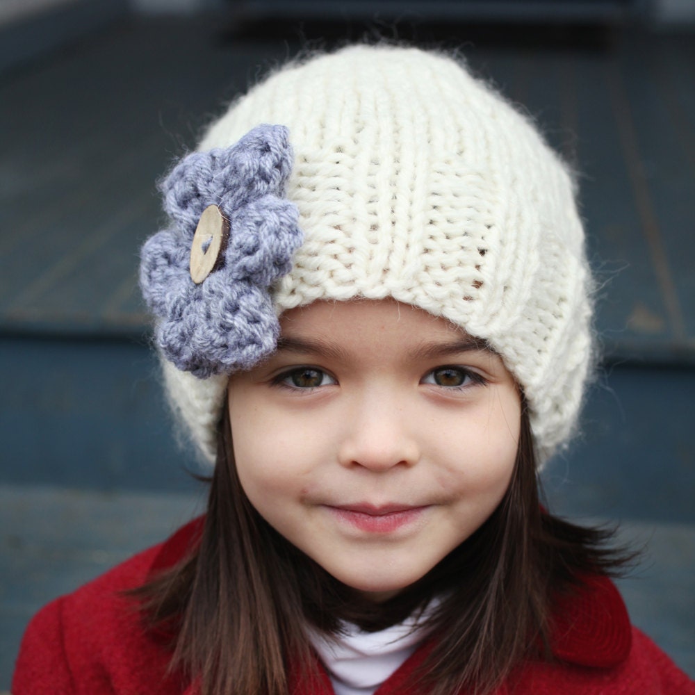 Knitting Pattern Slouchy Hat with Flower Child to Adult sizes AVA Instant Download