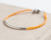 Bar Bracelet with transparent orange seed beads - minimalist bracelet - friendship bracelet - glass jewelry - Mother's Day Gifts