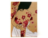 Original Collage - Burgundy - 12 x 16in charcoal ink acrylic and fabric one of a kind art