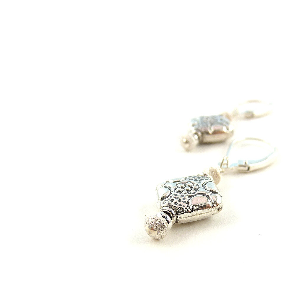 Queen Of Diamonds, all sterling silver, leverbacks, diamond shaped