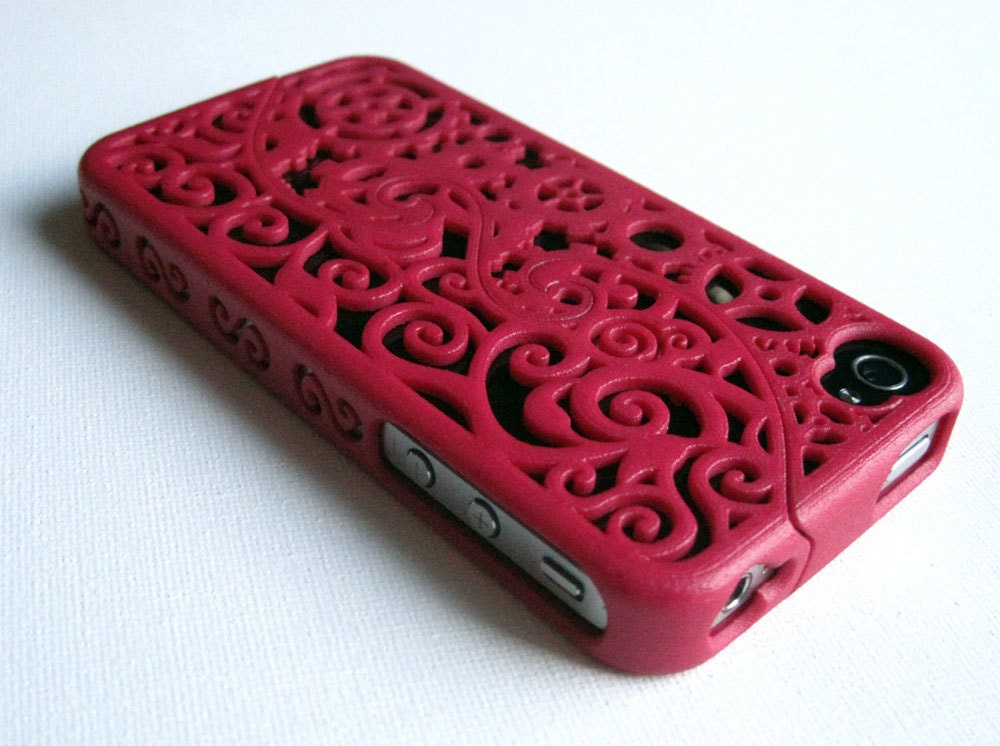 15% OFF Spring Cleaning Ready-To-Ship (coral red/pinkish) iPhone 4/4s Designer 3D printed  half Swirl half Steampunk Gear case