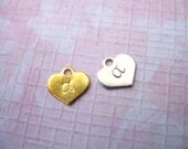 Personalized HEART Charm Pendant, Custom Stamped Initial Monogram Disc, Add on Blank, 1 pc, 7 mm, silver or gold brass - gemdone