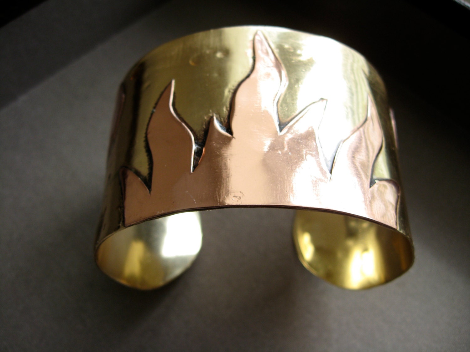 Two tone Flaming Cuff- Hand Forged Copper and Bronze